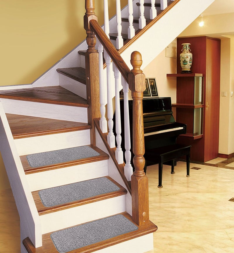 Seloom 13pcs Carpet Stair Treads, Indoor Non Slip Stair Rugs Covers Rubber Backing Anti Slip Indoor Stair Mats Removable Washable Step Runners for Indoor Wooden Steps Stairs (25.5Ã—9.5In,Grey) - Image 2